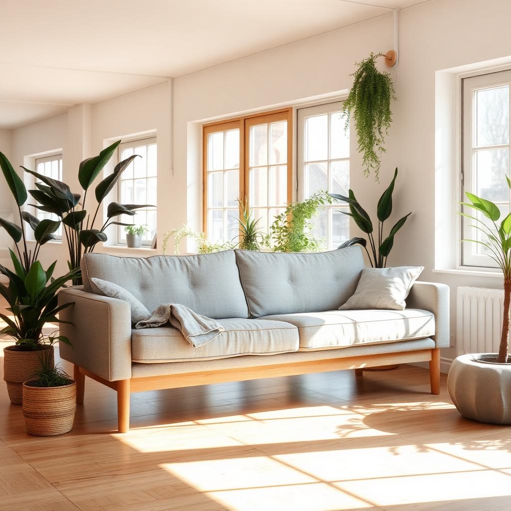 Nyrenset sofa tørker i lyst showroom